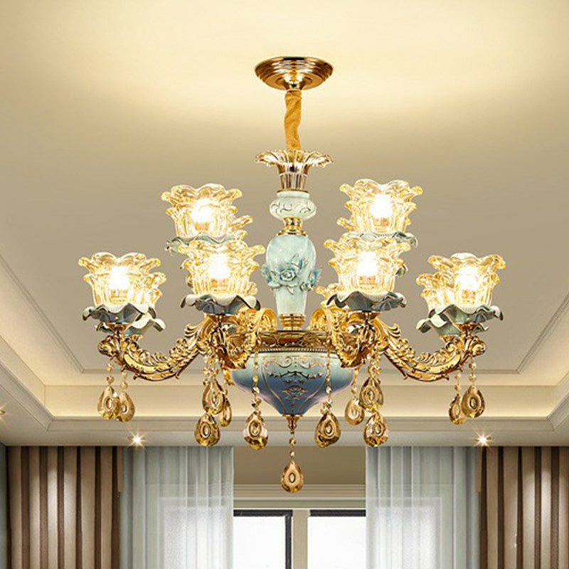 Blau geschichtete Blume auf Kronleuchter traditioneller klarer Kristallglas Schlafzimmer Suspension Licht