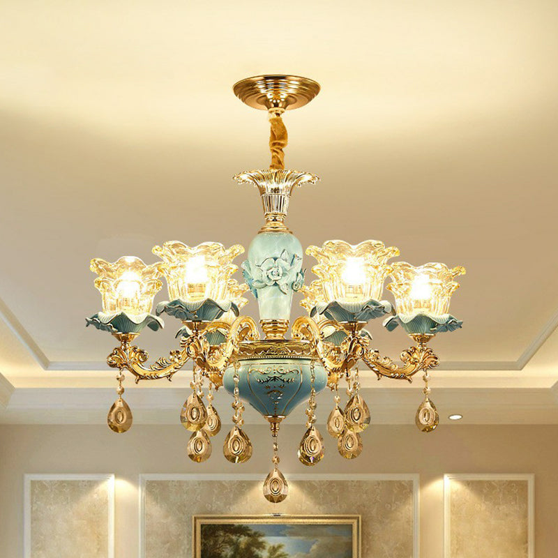 Blau geschichtete Blume auf Kronleuchter traditioneller klarer Kristallglas Schlafzimmer Suspension Licht