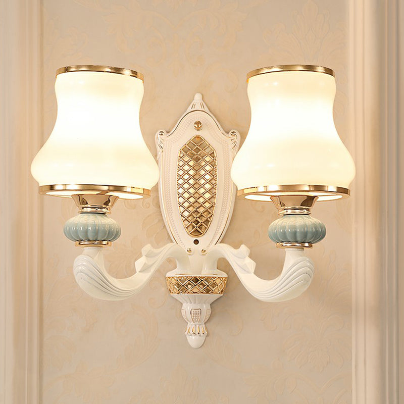Milky Glass Flared Sconce Light Minimalist Living Room Wall Lamp Fixture in White