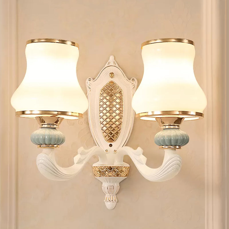 Milky Glass Flared Sconce Light Minimalist Living Room Wall Lamp Fixture in White