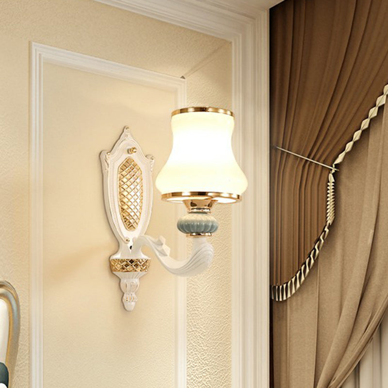 Milky Glass Flared Sconce Light Minimalist Living Room Wall Lamp Fixture in White