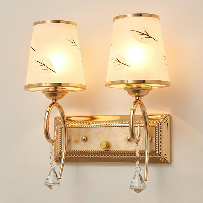 Lampada di pannello in vetro bianco a 2 teste Stile Specchio Ombretto Idee di illuminazione da parete del soggiorno