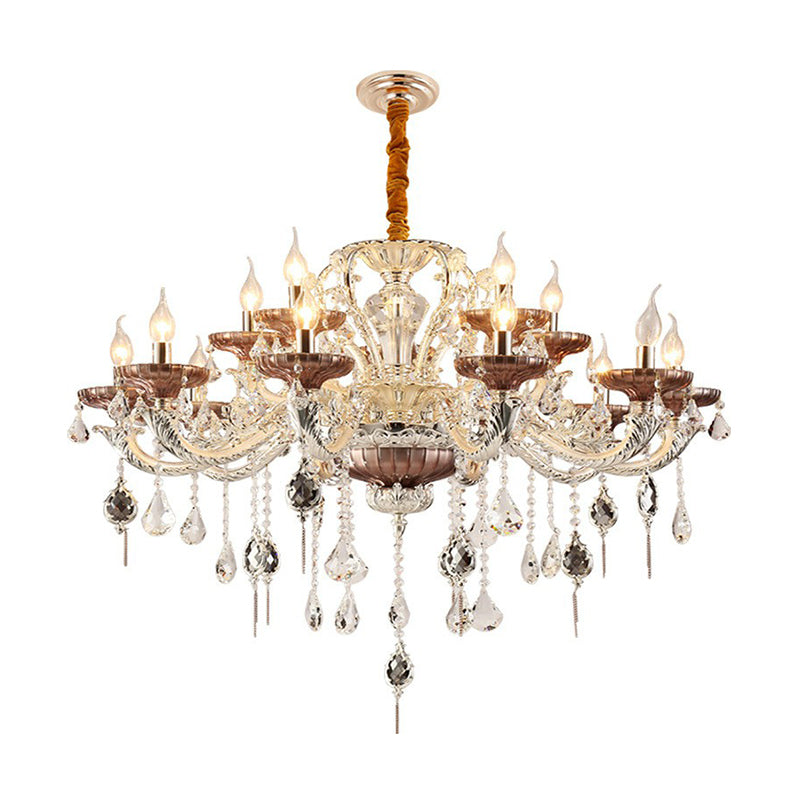 Carved Glass Clear Chandelier Candelabra Traditional Ceiling Hang Lamp with K9 Crystal Accents