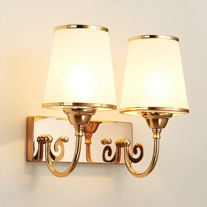 Simplicity Tapered Wall Light Sconce Frosted White Glass Wall Mount Lamp in Gold
