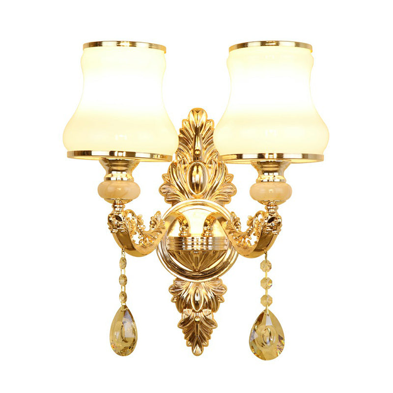 Faux Candle Shading Lighting Accesorio de lámpara de pared de metal tradicional con sombra y caída de cristal