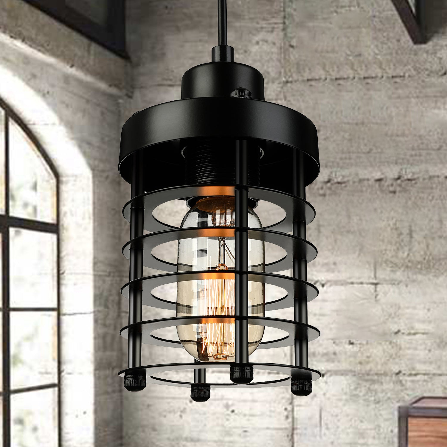 Drahtkäfig Metallanhänger Beleuchtung Leuchte Industrie 1 Glühbirnen Esszimmer Hängende Lampe in Schwarz/Rost