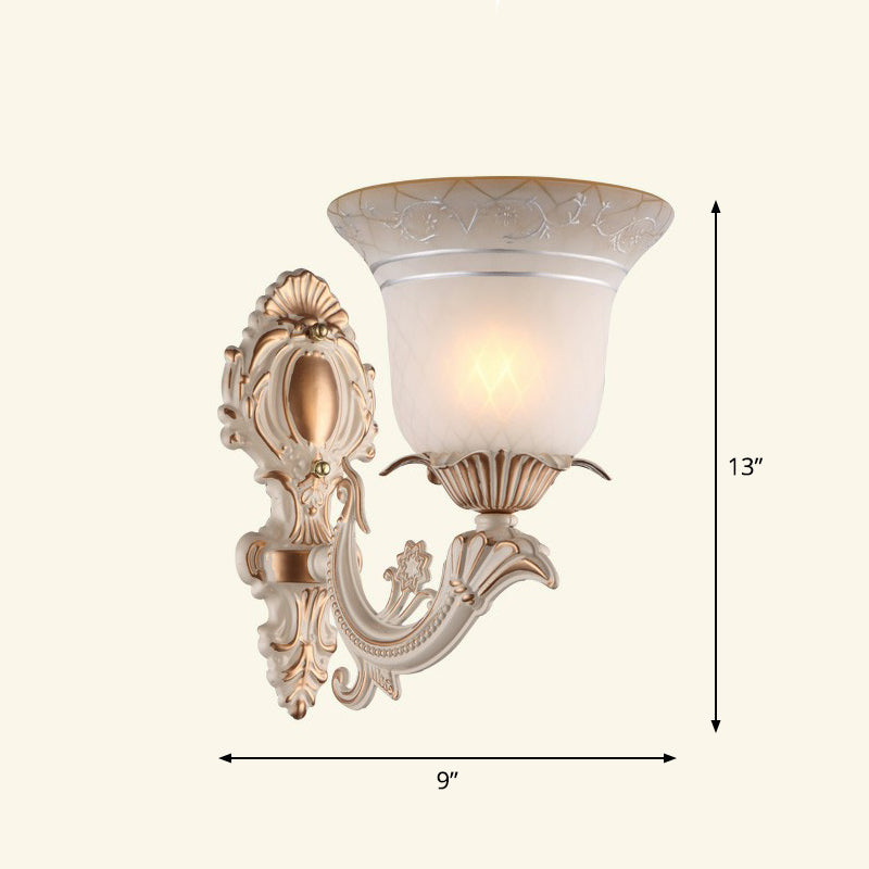 Frosted Glass Shaded Wall Lamp Country Style Hallway Wall Sconce Lighting Fixture