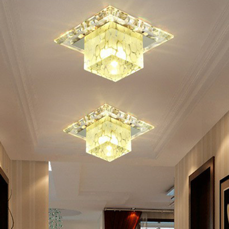 LED Hallway Ceiling Lamp Minimalist Clear Flush Mount Light with Cube Crystal Shade