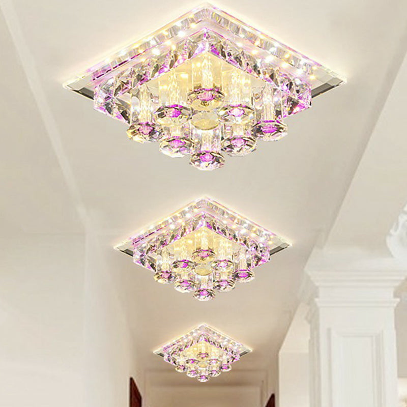 Square Flush Ceiling Light Fixture Modern Optic Prismatic Crystal Aisle LED Flush Mount