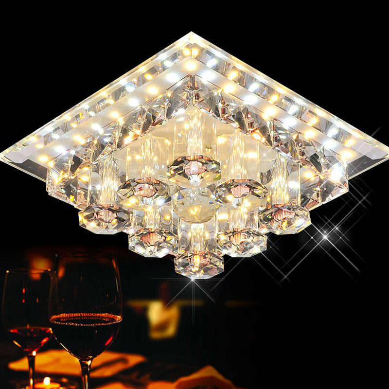 Square Flush Ceiling Light Fixture Modern Optic Prismatic Crystal Aisle LED Flush Mount