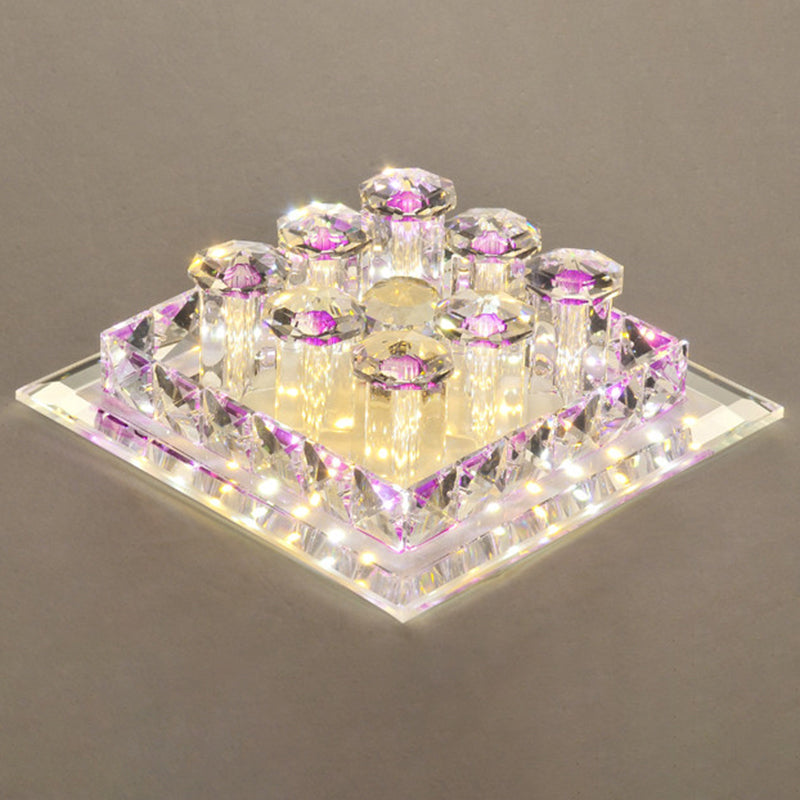 Square Flush Ceiling Light Fixture Modern Optic Prismatic Crystal Aisle LED Flush Mount