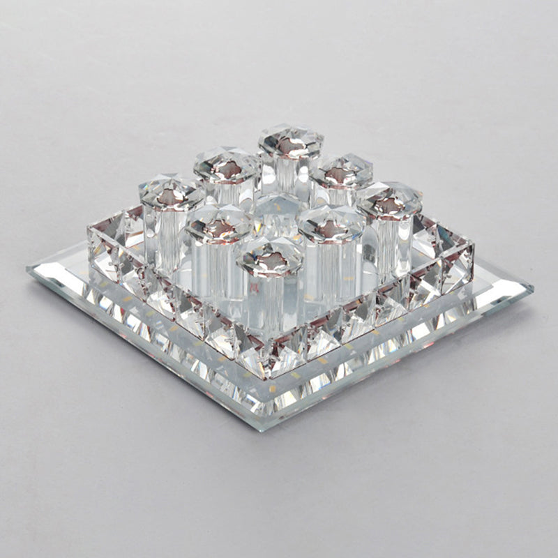 Square Flush Ceiling Light Fixture Modern Optic Prismatic Crystal Aisle LED Flush Mount