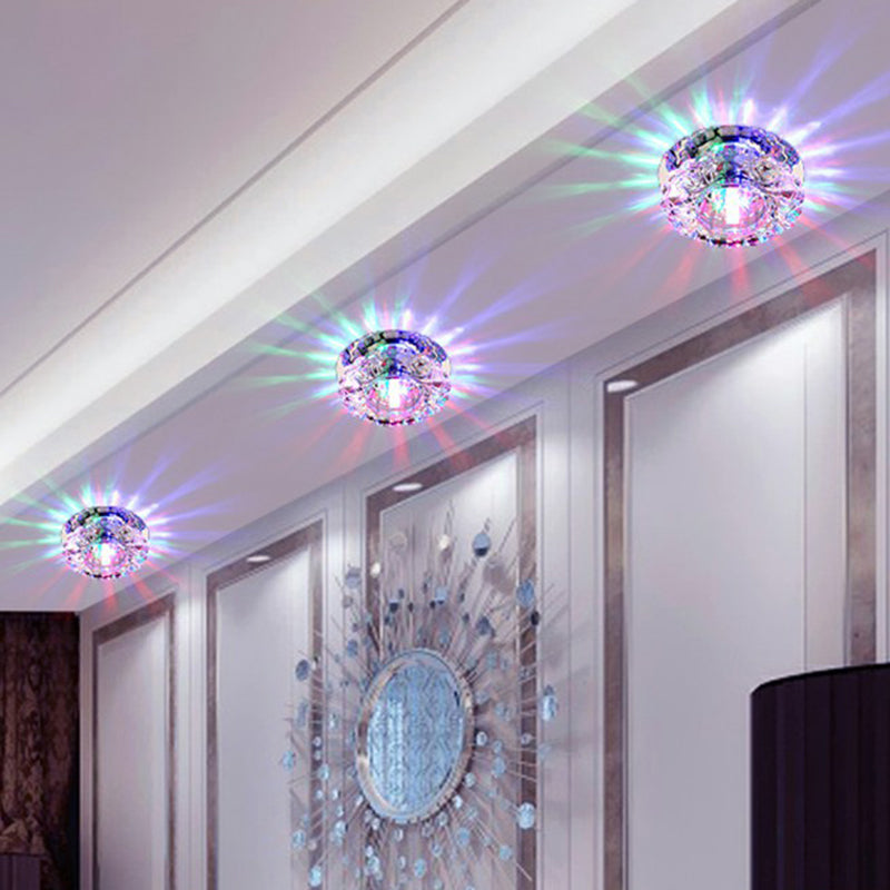 Minimalist LED Flush Mount Lighting Clear Round Ceiling Fixture with Crystal Shade for Aisle