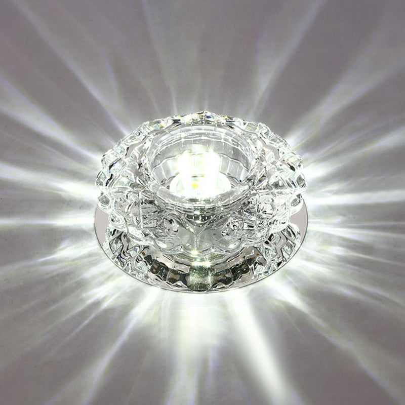 Minimalist LED Flush Mount Lighting Clear Round Ceiling Fixture with Crystal Shade for Aisle