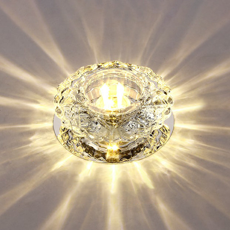 Minimalist LED Flush Mount Lighting Clear Round Ceiling Fixture with Crystal Shade for Aisle