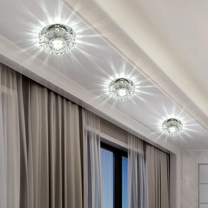 Minimalist LED Flush Mount Lighting Clear Round Ceiling Fixture with Crystal Shade for Aisle
