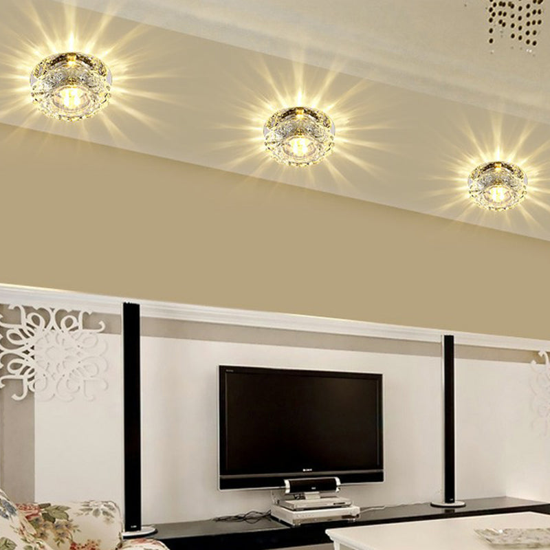 Minimalist LED Flush Mount Lighting Clear Round Ceiling Fixture with Crystal Shade for Aisle