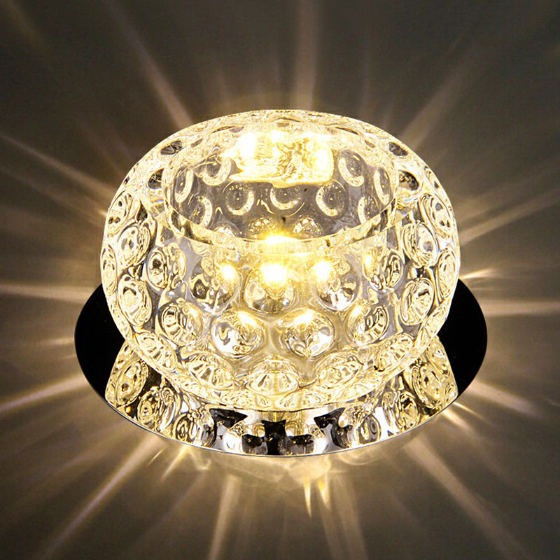 Clear Dome Ceiling Mounted Light Simple Dimpled Crystal LED Flush Mount Spotlight for Corridor