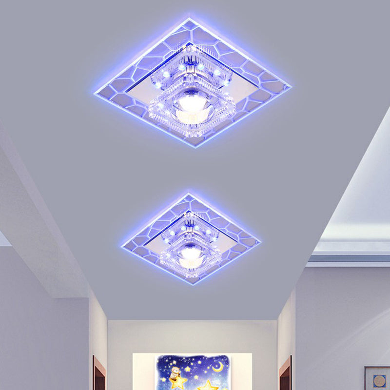 Prismatic Crystal Square Ceiling Lamp Minimalist Clear LED Flush Mount Lighting Fixture for Entryway