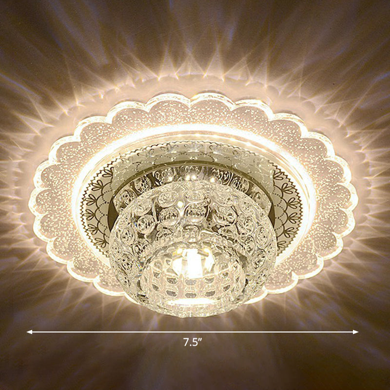 Dimpled Clear Crystal Ceiling Light Modernist LED Flush-Mount Light Fixture for Aisle
