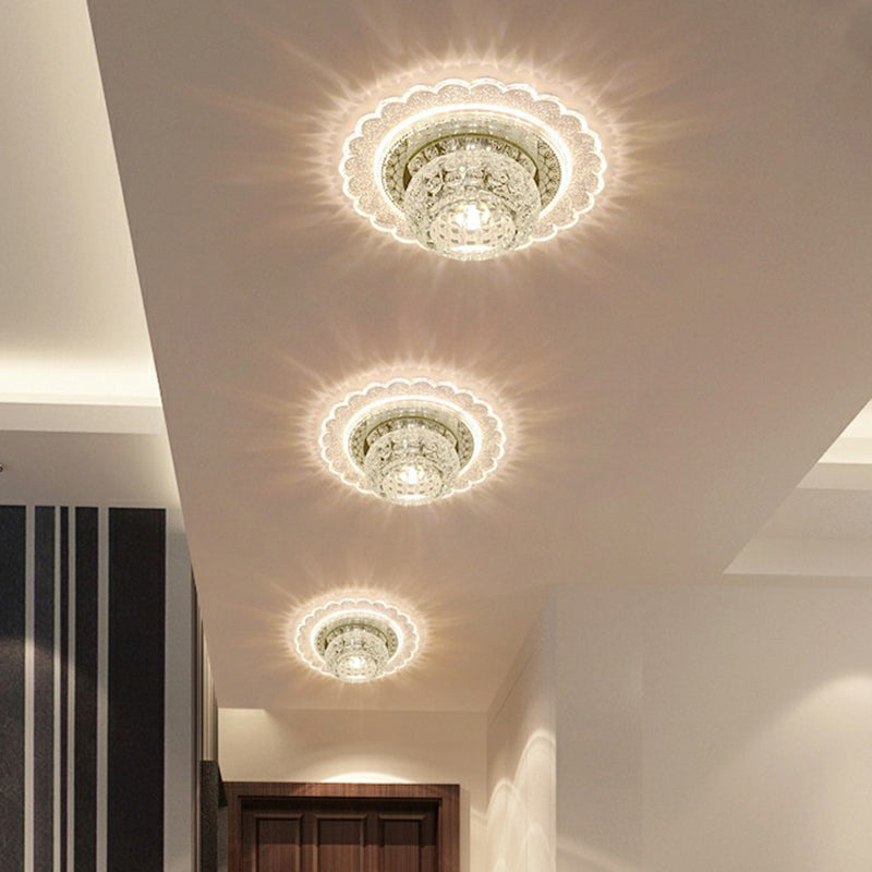 Dimpled Clear Crystal Ceiling Light Modernist LED Flush-Mount Light Fixture for Aisle