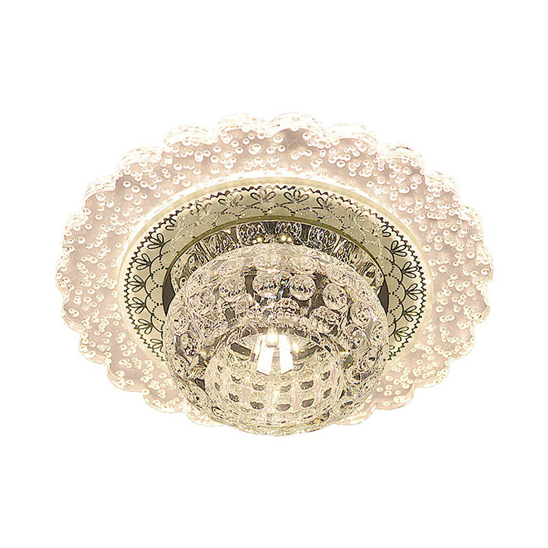 Dimpled Clear Crystal Ceiling Light Modernist LED Flush-Mount Light Fixture for Aisle