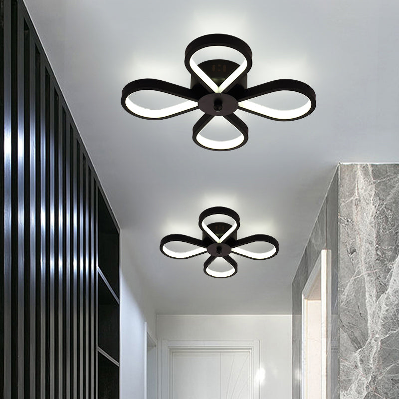 Black Flower Ceiling Flush Light Minimalistic Metal LED Semi Mount Lighting for Corridor