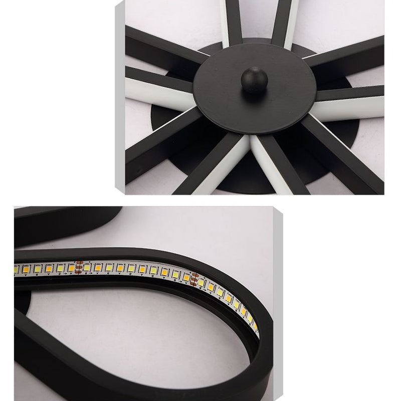 Black Flower Ceiling Flush Light Minimalistic Metal LED Semi Mount Lighting for Corridor