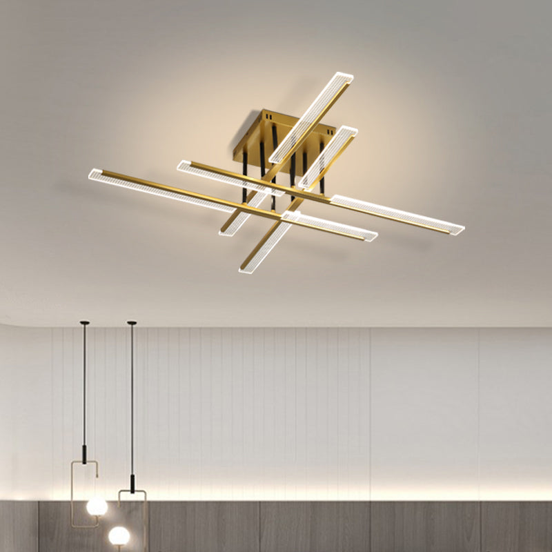 Acrylic Sticks Semi Flush Light Fixture Nordic Gold LED Ceiling Lighting for Bedroom