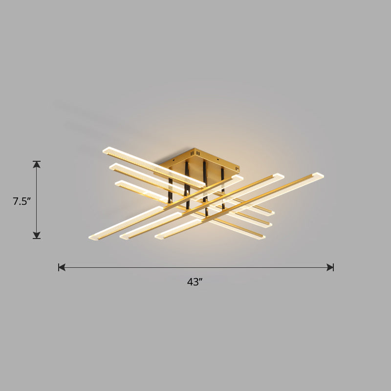 Acrylic Sticks Semi Flush Light Fixture Nordic Gold LED Ceiling Lighting for Bedroom