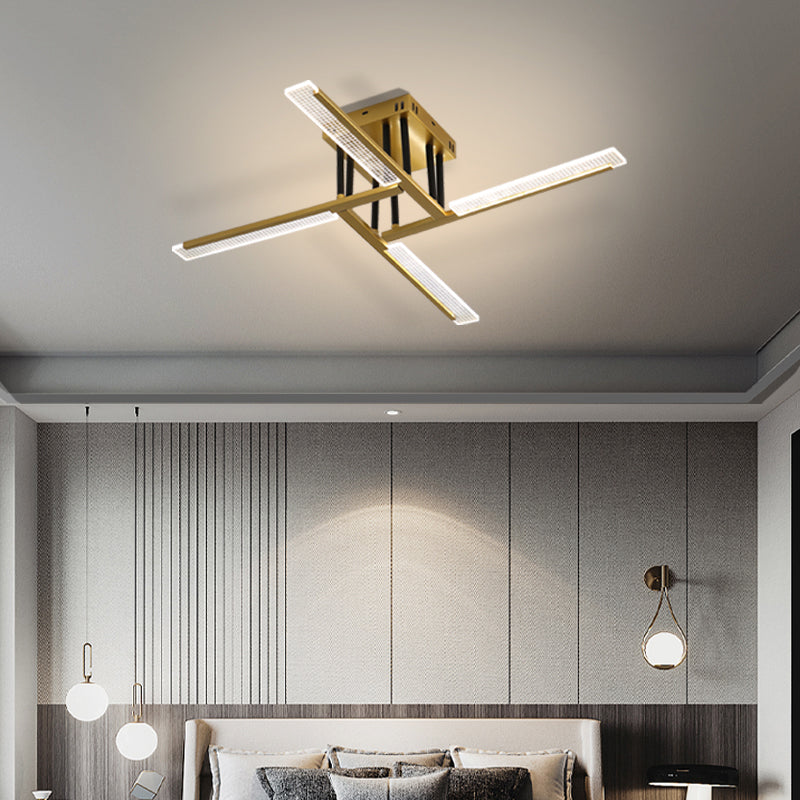 Acrylic Sticks Semi Flush Light Fixture Nordic Gold LED Ceiling Lighting for Bedroom