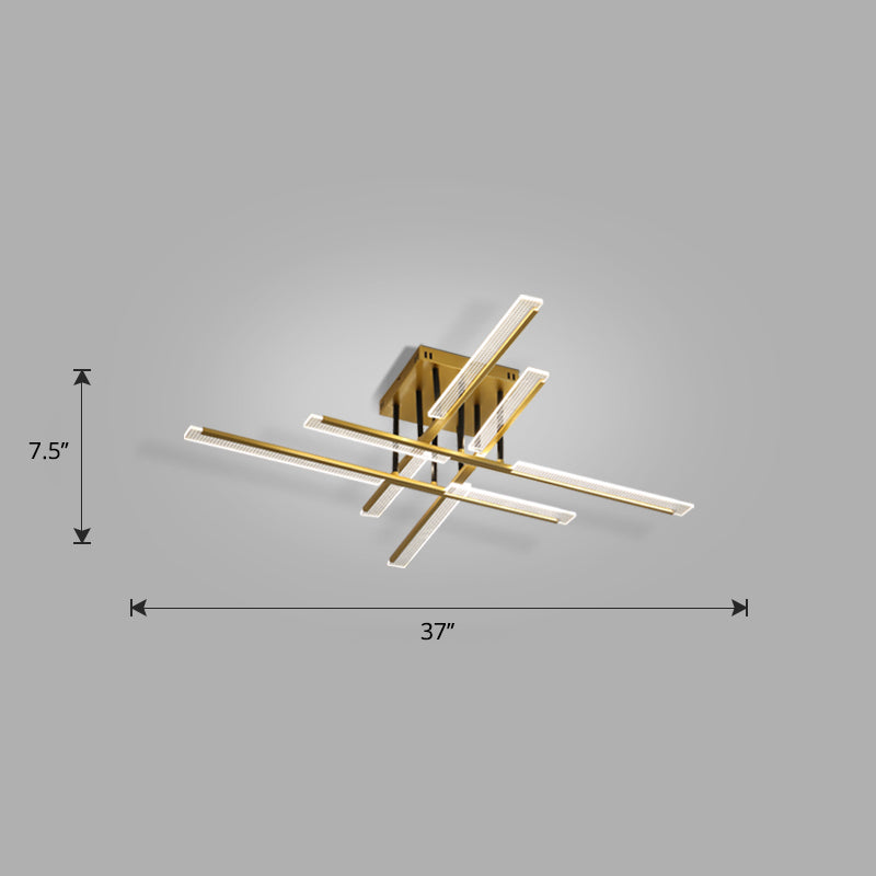 Acrylic Sticks Semi Flush Light Fixture Nordic Gold LED Ceiling Lighting for Bedroom