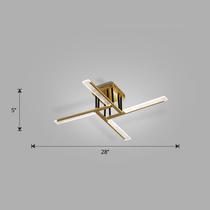 Acrylic Sticks Semi Flush Light Fixture Nordic Gold LED Ceiling Lighting for Bedroom