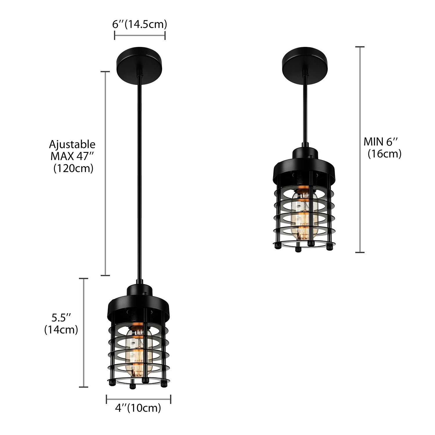 Drahtkäfig Metallanhänger Beleuchtung Leuchte Industrie 1 Glühbirnen Esszimmer Hängende Lampe in Schwarz/Rost