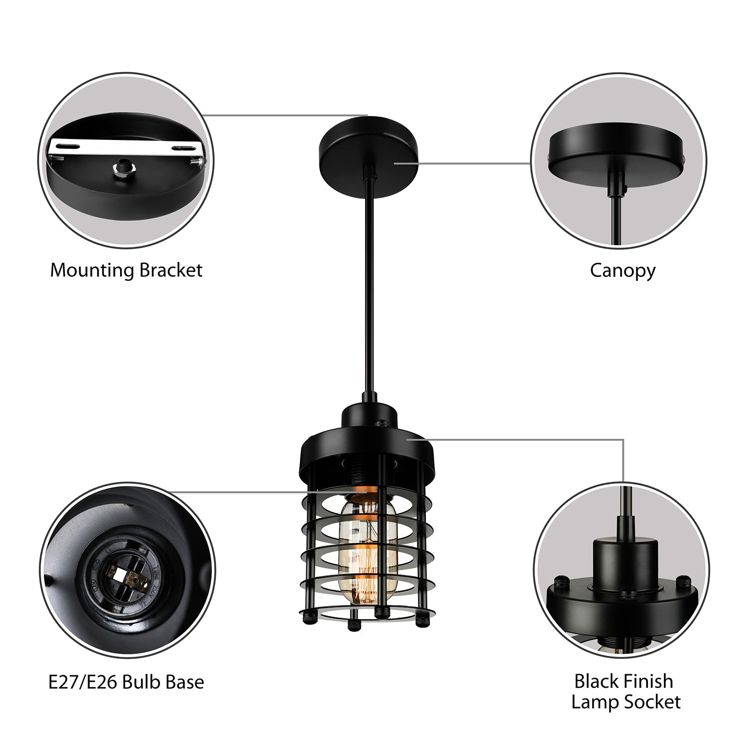 Drahtkäfig Metallanhänger Beleuchtung Leuchte Industrie 1 Glühbirnen Esszimmer Hängende Lampe in Schwarz/Rost