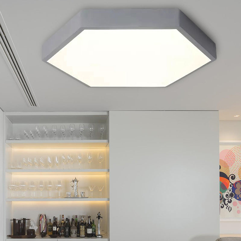 Child Bedroom LED Ceiling Light Modern Macaron Flush Mount Lighting with Hexagon Shade