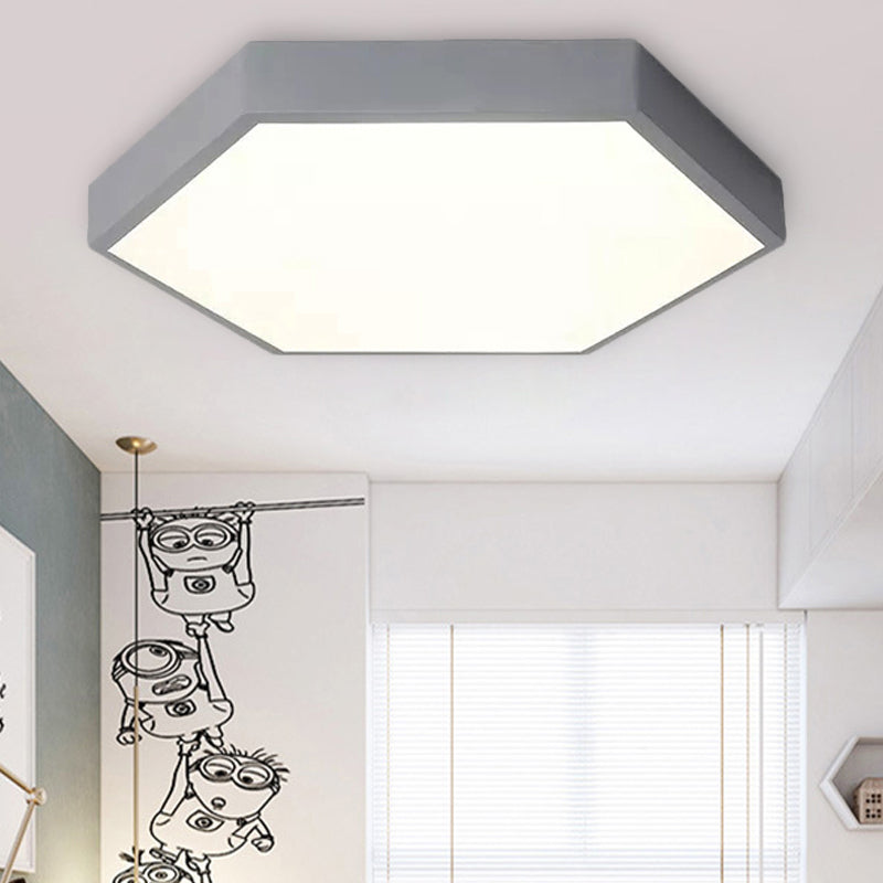 Child Bedroom LED Ceiling Light Modern Macaron Flush Mount Lighting with Hexagon Shade