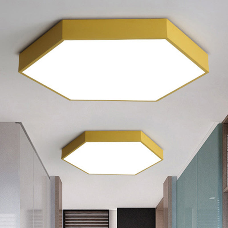 Child Bedroom LED Ceiling Light Modern Macaron Flush Mount Lighting with Hexagon Shade