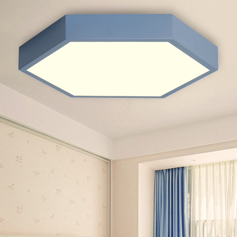 Child Bedroom LED Ceiling Light Modern Macaron Flush Mount Lighting with Hexagon Shade