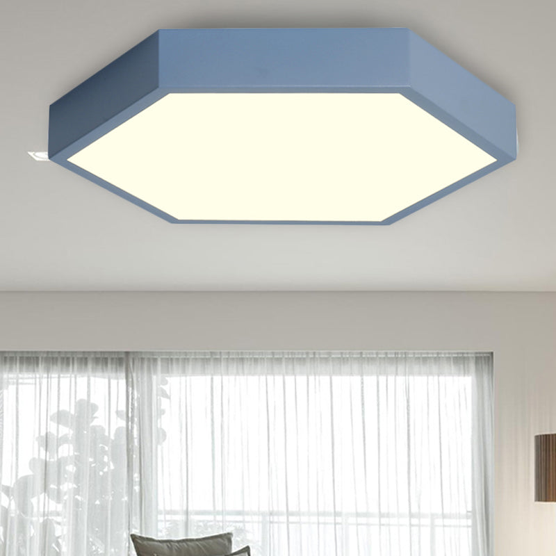 Child Bedroom LED Ceiling Light Modern Macaron Flush Mount Lighting with Hexagon Shade