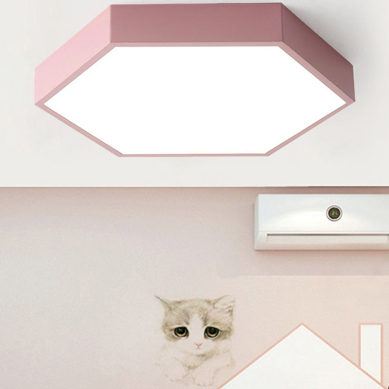 Child Bedroom LED Ceiling Light Modern Macaron Flush Mount Lighting with Hexagon Shade