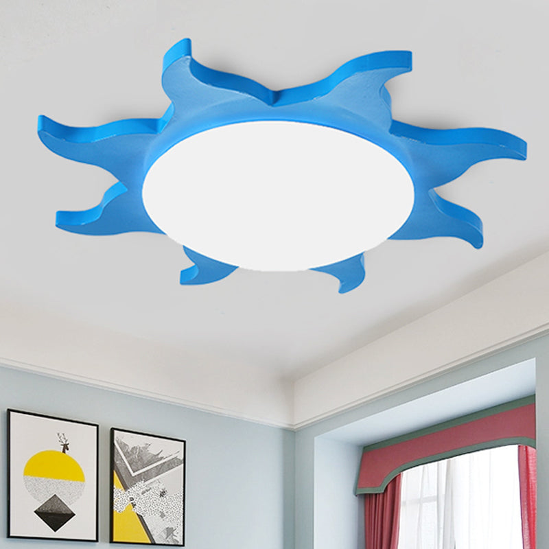 Sun Shaped Flush Ceiling Light Cartoon Wood Acrylic Ceiling Light for Kindergarten