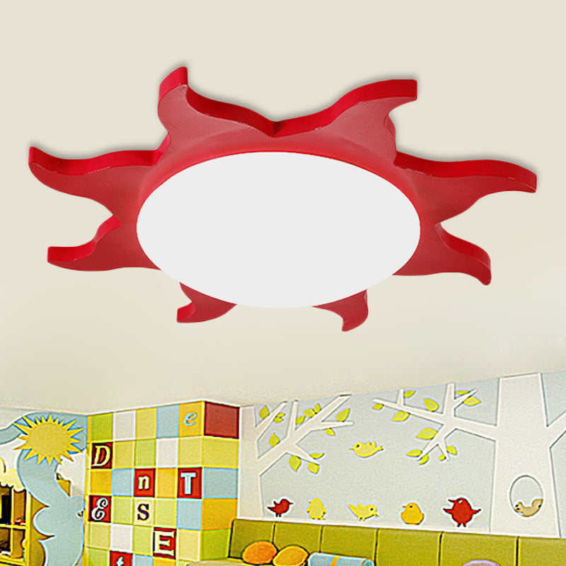Sun Shaped Flush Ceiling Light Cartoon Wood Acrylic Ceiling Light for Kindergarten
