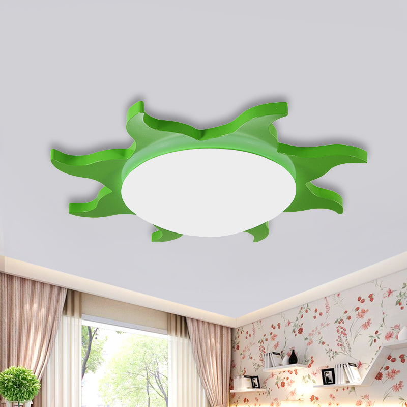 Sun Shaped Flush Ceiling Light Cartoon Wood Acrylic Ceiling Light for Kindergarten