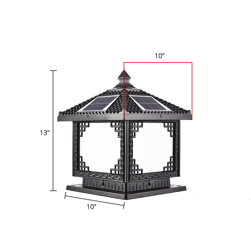 Aluminum House Shaped Post Light Classic Garden Solar LED Landscape Lamp in Black