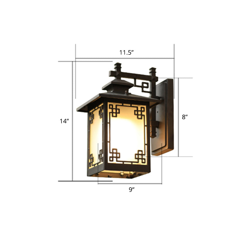 Coffee Finish 1-Bulb Sconce Lamp Traditional Frosted Glass Rectangle Wall Light for Outdoor