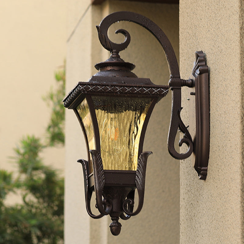 Glass Shaded Lantern Wall Sconce Traditional 1 Head Patio Wall Mount Light Fixture in Black