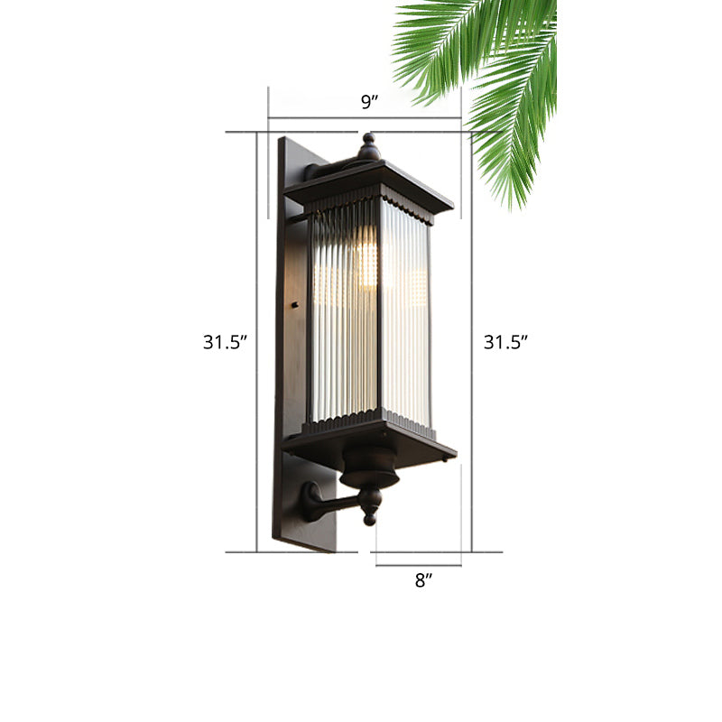 Glass Shaded Lantern Wall Sconce Traditional 1 Head Patio Wall Mount Light Fixture in Black