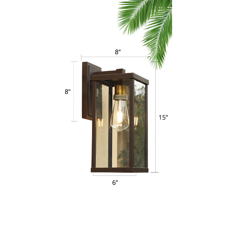1 Head Box Wall Sconce Simplicity Coffee Clear Glass Wall Mount Lamp for Outdoor