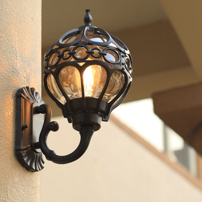 Sphere Outdoor Wall Mount Light Retro Clear Glass 1 Bulb Wall Sconce with Cage Guard